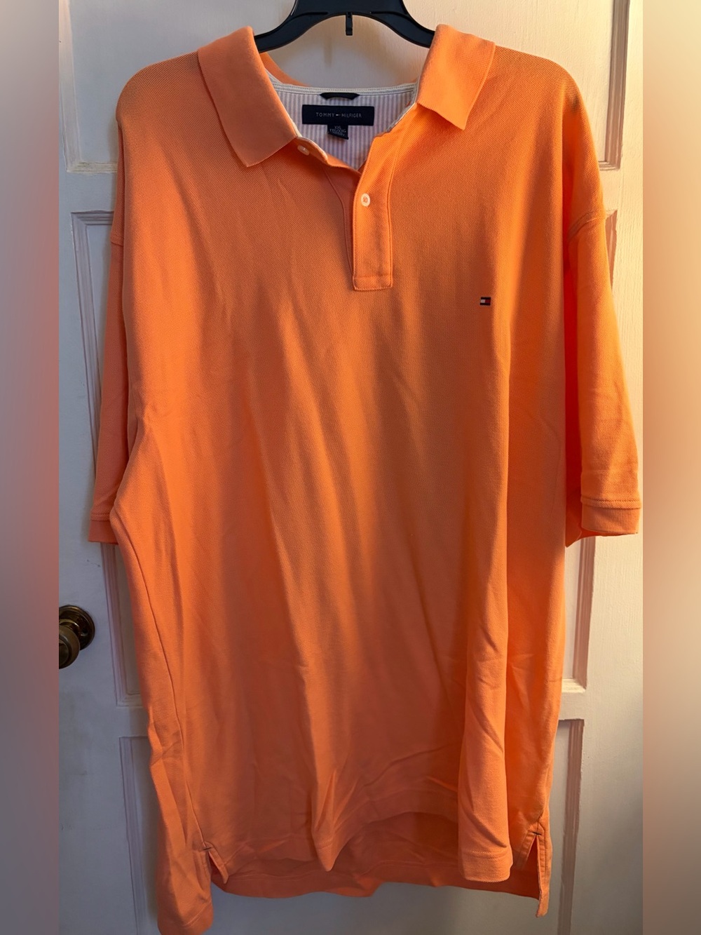 Tommy Hilfiger Men’s Pastel Orange Polo with Subtle Chest Flag